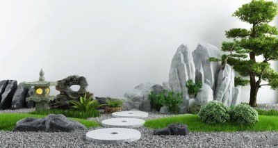 新中式庭院枯山水3D模型下载